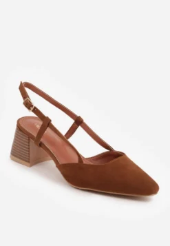 Brązowe Czółenka VICES w Stylu Slingback na Słupku Synossia