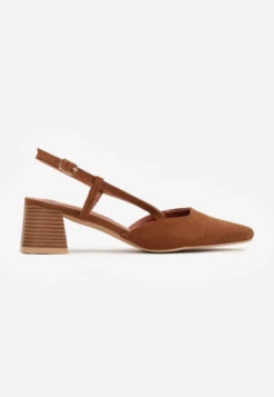 Brązowe Czółenka VICES w Stylu Slingback na Słupku Synossia