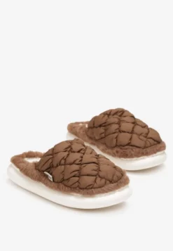 Brązowe Eleganckie Kapcie Pikowane na Niskiej Platformie Tavemene