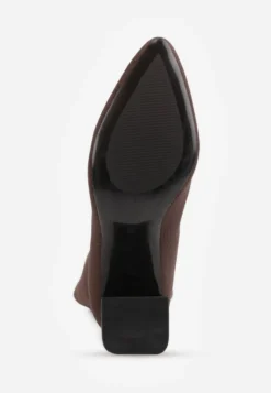 Brązowe Eleganckie Kozaki VICES na Metalicznym Obcasie ze Skarpetkową Cholewką Nalaina