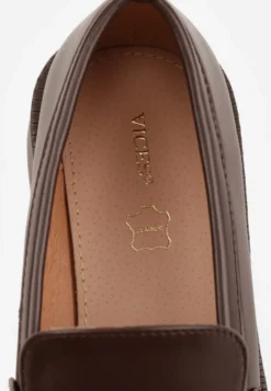 Brązowe Eleganckie Mokasyny VICES z Aplikacją i Wkładką ze Skóry Naturalnej Arinatta