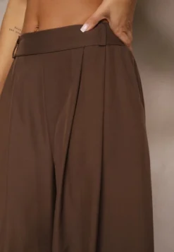 Brązowe Eleganckie Spodnie Palazzo z Szerokimi Nogawkami Adivisa