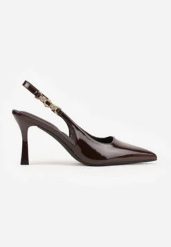 Brązowe Eleganckie Szpilki Slingback VICES z Ozdobną Aplikacją przy Pasku Natera