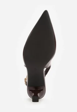 Brązowe Eleganckie Szpilki Slingback VICES z Ozdobną Aplikacją przy Pasku Natera