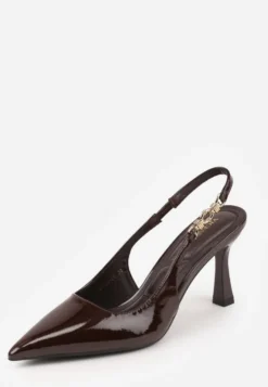 Brązowe Eleganckie Szpilki Slingback VICES z Ozdobną Aplikacją przy Pasku Natera