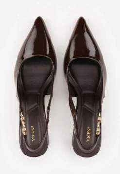 Brązowe Eleganckie Szpilki Slingback VICES z Ozdobną Aplikacją przy Pasku Natera