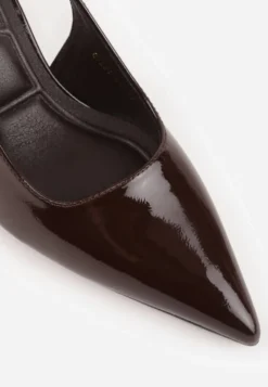 Brązowe Eleganckie Szpilki Slingback VICES z Ozdobną Aplikacją przy Pasku Natera