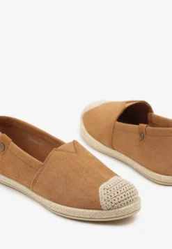 Brązowe Espadryle z Elastyczną Wstawką Zdobione Plecionką Kinellis