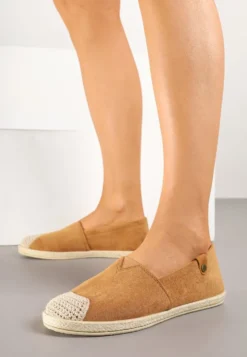 Brązowe Espadryle z Elastyczną Wstawką Zdobione Plecionką Kinellis