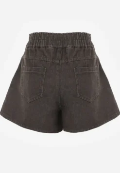 Brązowe Jeansowe Szorty Casual z Bawełny Luźne z Gumką w Pasie Illiara