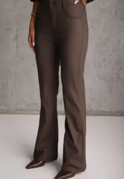 Brązowe Jeansy Flare High Waist z Kieszeniami Sonita