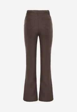 Brązowe Jeansy Flare High Waist z Kieszeniami Sonita
