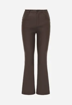 Brązowe Jeansy Flare High Waist z Kieszeniami Sonita