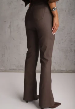Brązowe Jeansy Flare High Waist z Kieszeniami Sonita