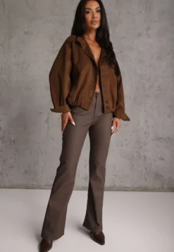 Brązowe Jeansy Flare High Waist z Kieszeniami Sonita