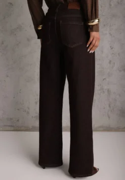 Brązowe Jeansy High Waist Szerokie z Bawełną Azile