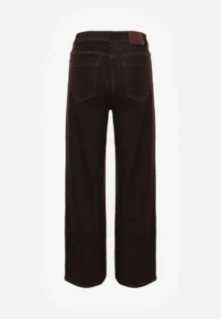 Brązowe Jeansy High Waist Szerokie z Bawełną Azile