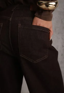 Brązowe Jeansy High Waist Szerokie z Bawełną Azile