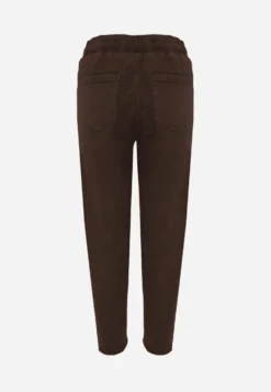Brązowe Jeansy Mom Fit z Bawełny ze Ściągaczem i Wiązaniem w Talii Naubel