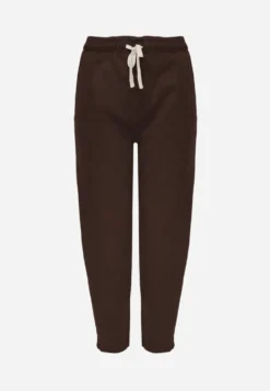 Brązowe Jeansy Mom Fit z Bawełny ze Ściągaczem i Wiązaniem w Talii Naubel