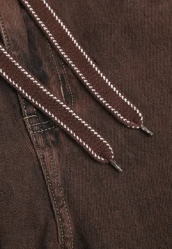 Brązowe Jeansy Straigh Leg Regular Waist z Bawełny z Regulowanym Sznurkiem w Talii Rukmini