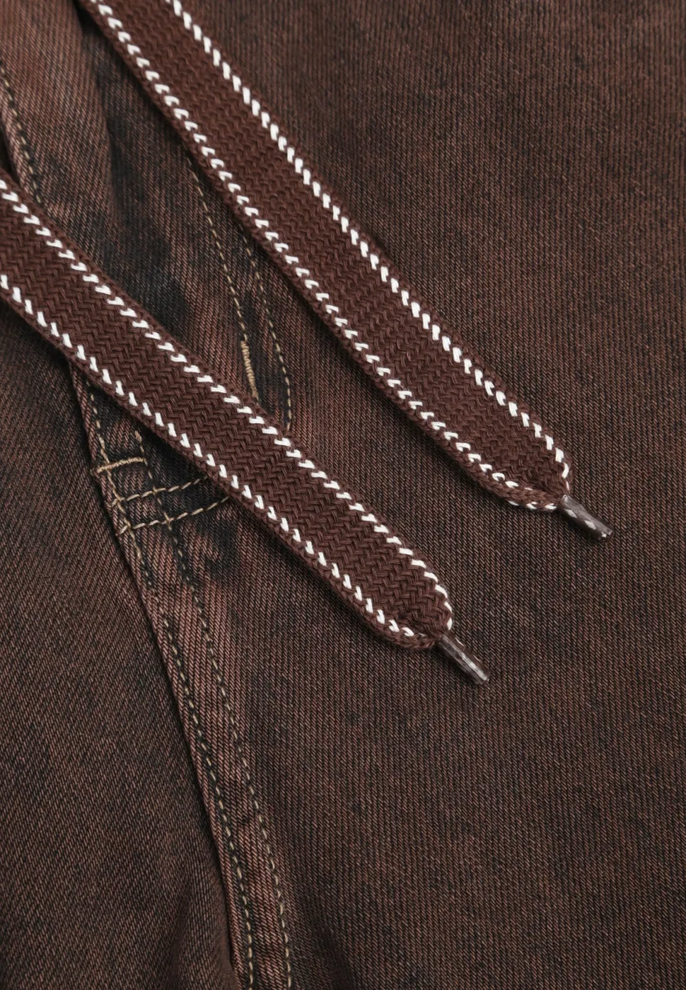 Brązowe Jeansy Straigh Leg Regular Waist z Bawełny z Regulowanym Sznurkiem w Talii Rukmini