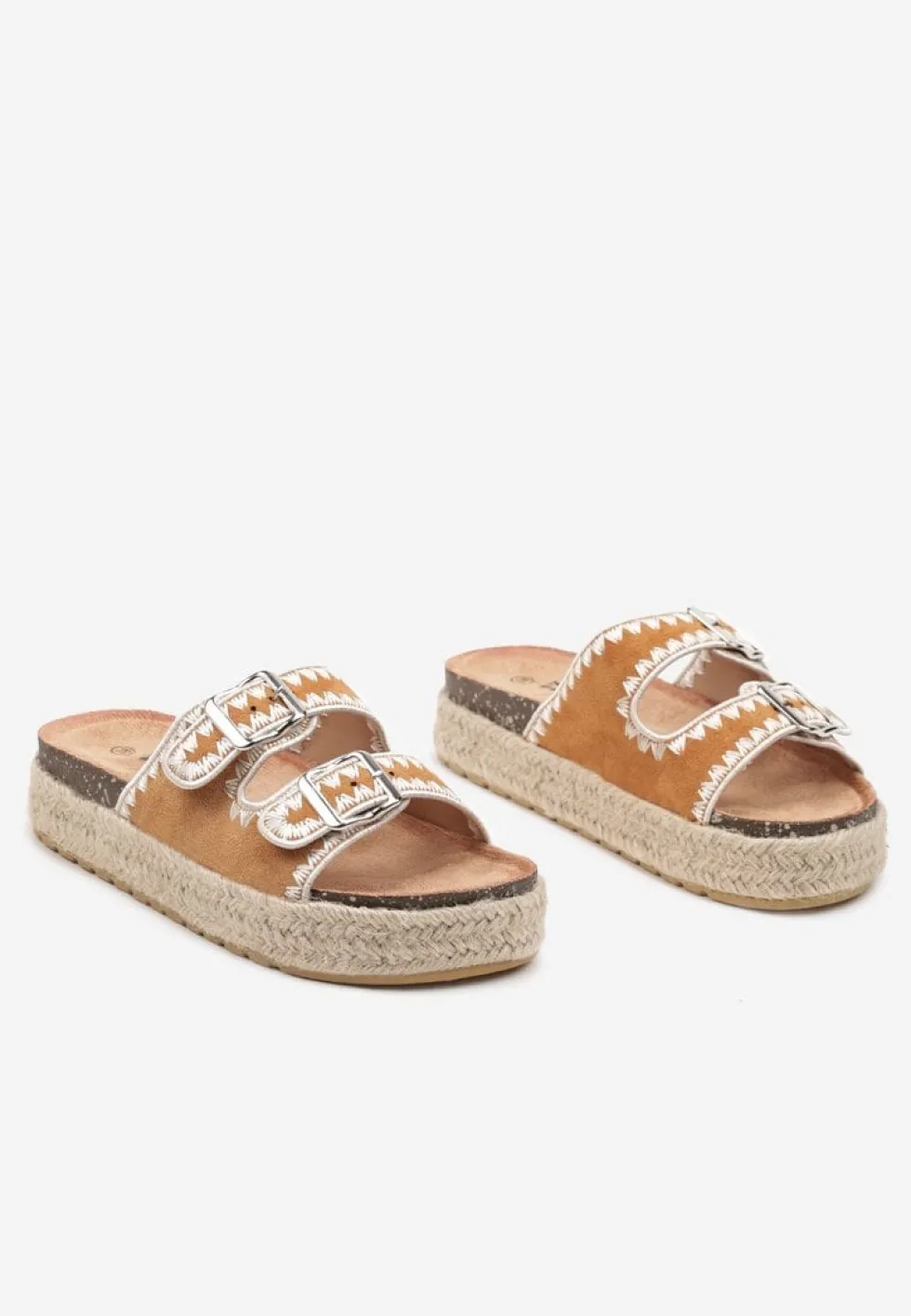 Brązowe Klapki na Płaskiej Podeszwie z Regulowanymi Klamrami Wenadea