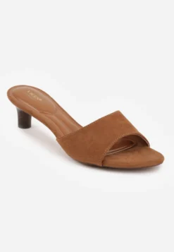 Brązowe Klapki VICES na Obcasie Typu Kaczuszka z Imitacji Drewna Sacredgem