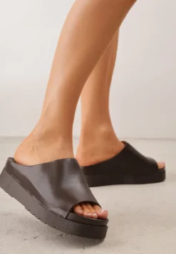 Brązowe Klapki w Stylu Chunky na Platformie z Szerokim Paskiem Banoria