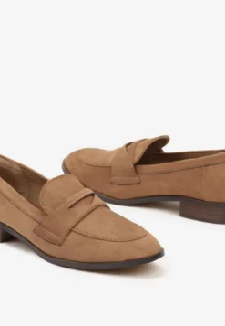Brązowe Klasyczne Mokasyny Typu Loafersy na Płaskiej Podeszwie Daivina
