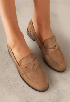 Brązowe Klasyczne Mokasyny Typu Loafersy na Płaskiej Podeszwie Daivina