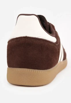 Brązowe Klasyczne Sneakersy Typu Tenisówki ze Skóry Naturalnej Azurra