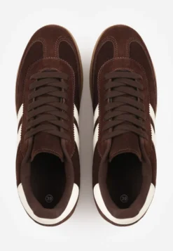 Brązowe Klasyczne Sneakersy Typu Tenisówki ze Skóry Naturalnej Azurra