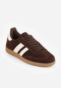 Brązowe Klasyczne Sneakersy Typu Tenisówki ze Skóry Naturalnej Azurra