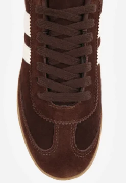 Brązowe Klasyczne Sneakersy Typu Tenisówki ze Skóry Naturalnej Azurra