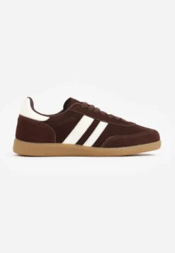 Brązowe Klasyczne Sneakersy Typu Tenisówki ze Skóry Naturalnej Azurra