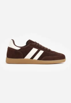 Brązowe Klasyczne Sneakersy Typu Tenisówki ze Skóry Naturalnej Azurra