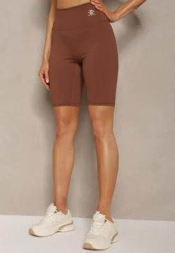 Brązowe Kolarki Szorty Elastyczne High Waist Meania