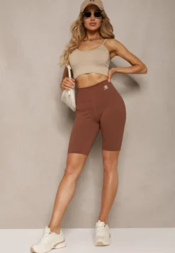 Brązowe Kolarki Szorty Elastyczne High Waist Meania