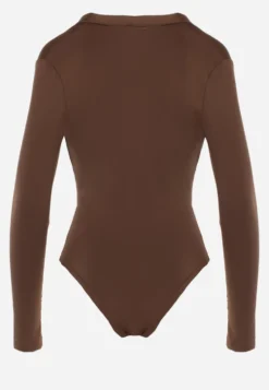 Brązowe Kopertowe Body Longsleeve z Wiskozą Wintersong