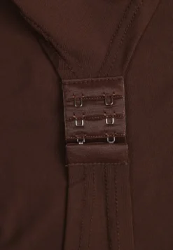 Brązowe Kopertowe Body z Wiskozą z Długimi Rękawami w Stylu Bufek Biscuis