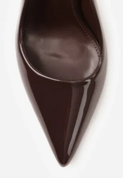 Brązowe Lakierowane Sandały Szpilki Typu Slingback Ulios
