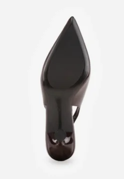 Brązowe Lakierowane Sandały Szpilki Typu Slingback Ulios
