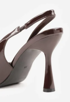 Brązowe Lakierowane Sandały Szpilki Typu Slingback Ulios