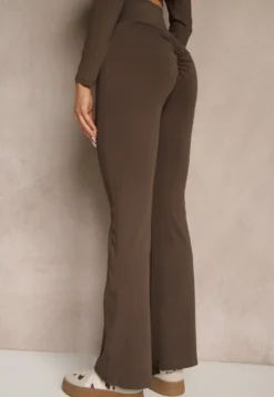 Brązowe Legginsy Dzwony High Waist Orruvana