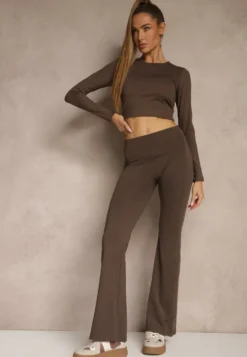 Brązowe Legginsy Dzwony High Waist Orruvana