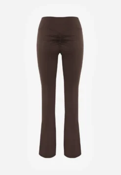 Brązowe Legginsy Flare High Waist Ozdobione z Tyłu Modelującym Marszczeniem Deinoreia