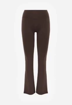Brązowe Legginsy Flare High Waist Ozdobione z Tyłu Modelującym Marszczeniem Deinoreia