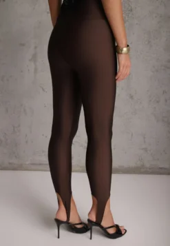 Brązowe Legginsy High Waist z Zapiętkami Oliviera