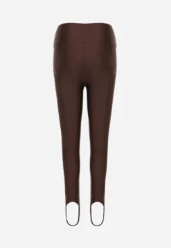 Brązowe Legginsy High Waist z Zapiętkami Oliviera